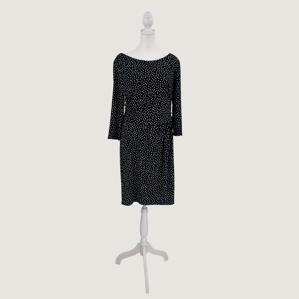 Ann Taylor Black White Polka Dot Boat Neck Sheath Dress Size 14 Classic